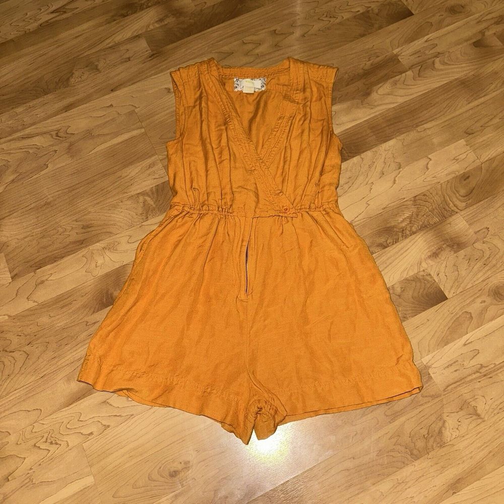 Anthropologie Maeve Luana Romper Women's Size 2 Golden‎ Boho Linen Viscose